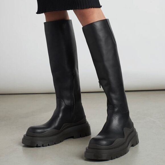 Bottega Veneta Tire rubber-trimmed leather zip knee boots size 40 - Picture 2 of 12